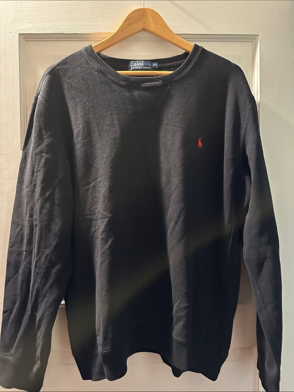 Polo by Ralph Lauren Men’s L Black Crewneck Sweater with Red Pony Logo